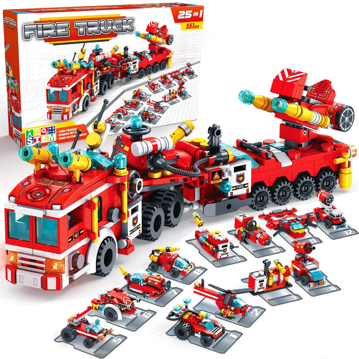 25 in 1 Fire Truck, Boat, Helicopter, Car Toy Building Blocks Model Kit Educational STEM Activities