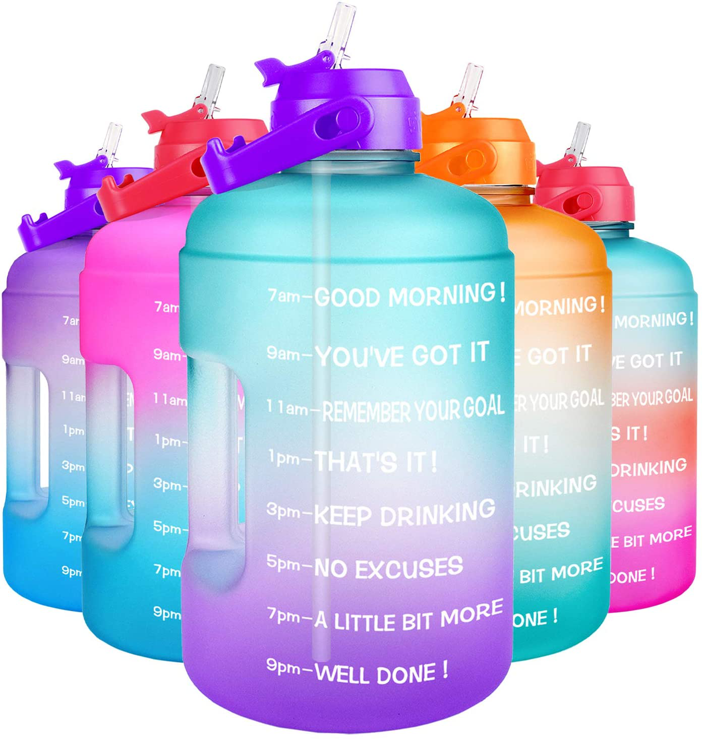 1 Gallon Water Bottle - with Straw & Motivational Time Marker Leak-Proof BPA Free