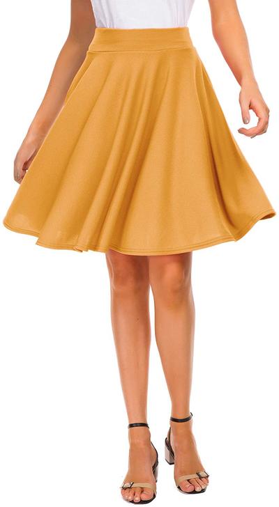 EXCHIC Women’s Basic Skirt A-Line Midi Dress Casual Stretchy Mini Skater Skirt