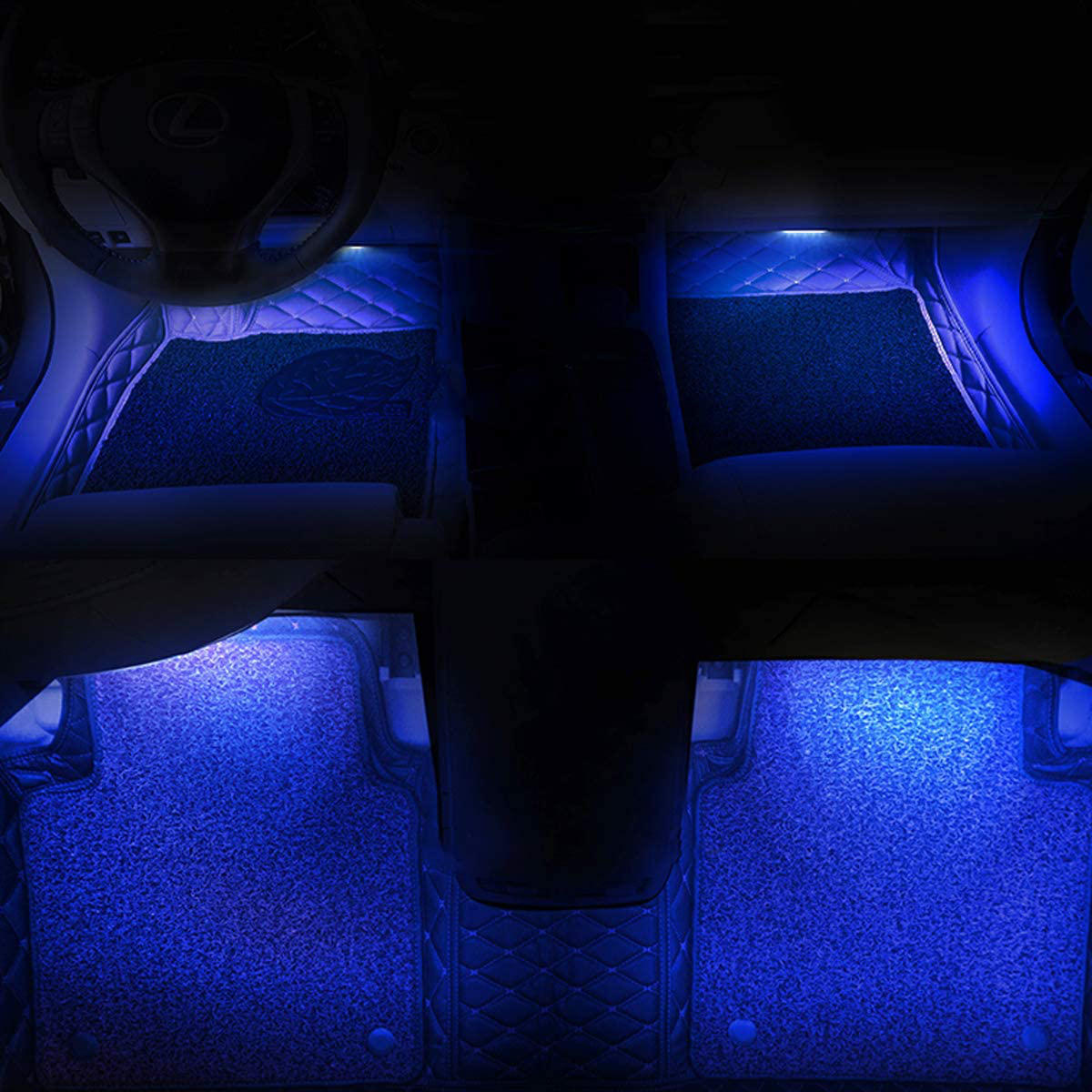 RGB Interior Car Lights, 2-in-1 Design 4pcs 48 LED App Control, Remote Control, Music Mode, DIY Mode, Scene Mode, DC 12V