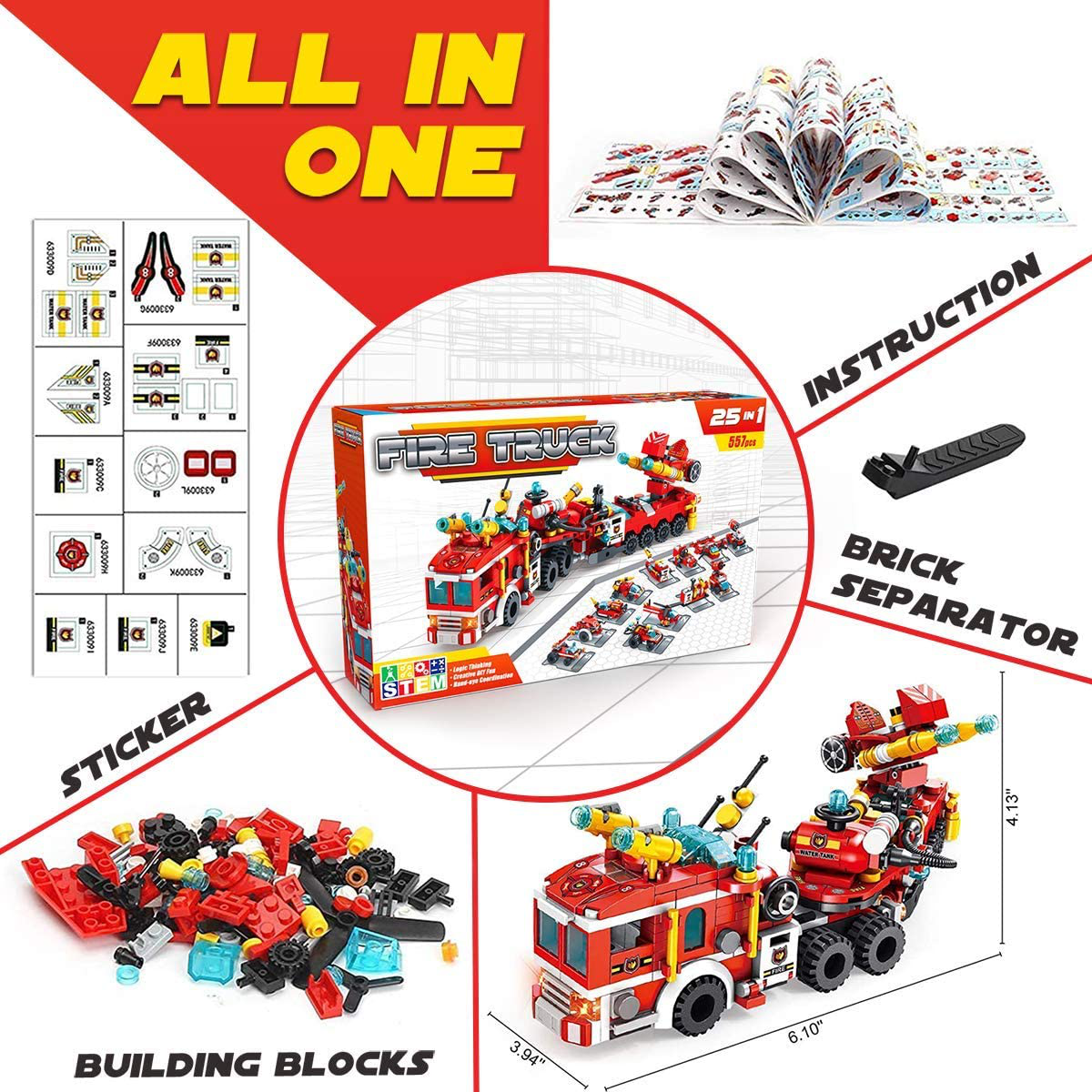 25 in 1 Fire Truck, Boat, Helicopter, Car Toy Building Blocks Model Kit Educational STEM Activities