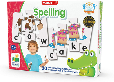 The Learning Journey: Match It! - Spelling - 20 Piece Self-Correcting Spelling Puzzle for Three and Four Letter Words with Matching Images - Learning Toys for 4 Year Olds - Award Winning Toys