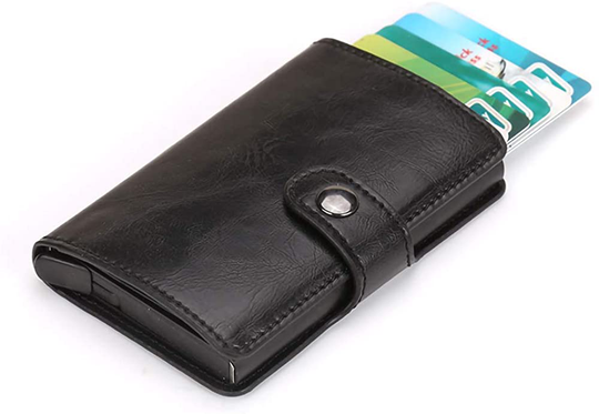 Credit Card Holder Slim Wallet Front Pocket Protector Pop up Design Aluminum Up to Hold 7 Cards (Carbon Fiber Black)