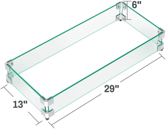 GASPRO 29 x 13 Inch Fire Pit Wind Guard for Outland Living Series 401/403 Fire Table, Bali Outdoors 42 Inch Gas Fire Pit and 26 x 10 inch Fire Pit Pan, Clear Tempered Glass 5/16 Inch Thick