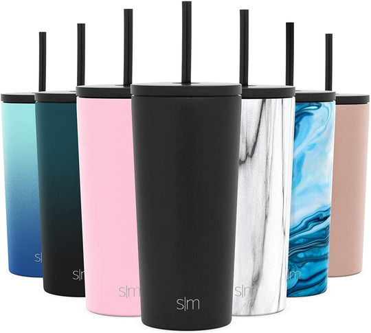 Simple Modern Classic Insulated Tumbler with Straw and Flip Lid - Stainless Steel Water Bottle Iced Coffee Travel Mug Cup 20oz (590ml) - Midnight Black