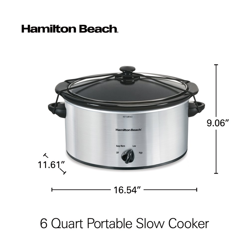 Portable Slow Cooker - 6 Quart Capacity, Removable Crock