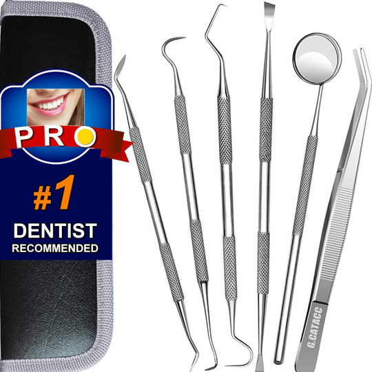 6 Piece Stainless Steel Professional Dental Hygiene Cleaning Kit With Portable Case