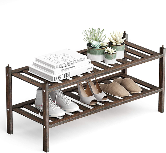 Dranixly Bamboo 2-Tier Shoe Rack Stackable Shoe Shelf Storage Organizer for Entryway, Hallway and Closet, 27.2"x11"x13.2" (Natural)