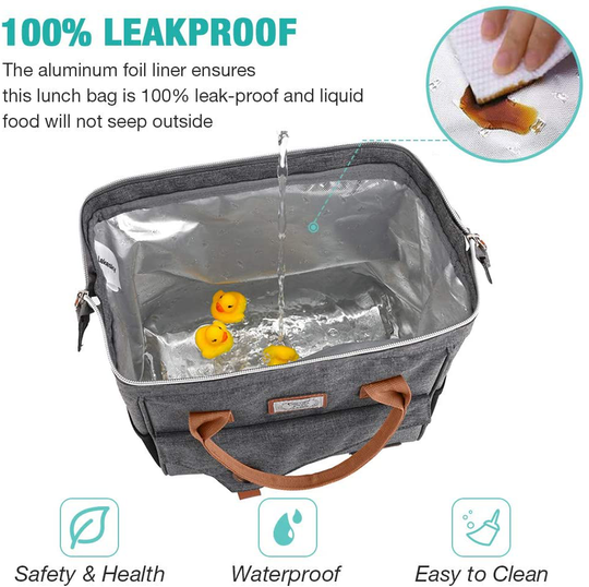 Lekesky Insulated Lunch Bag for Women Lunch Box Leakproof Reusable Cooler Bag for Adult Outdoor Work, Grey