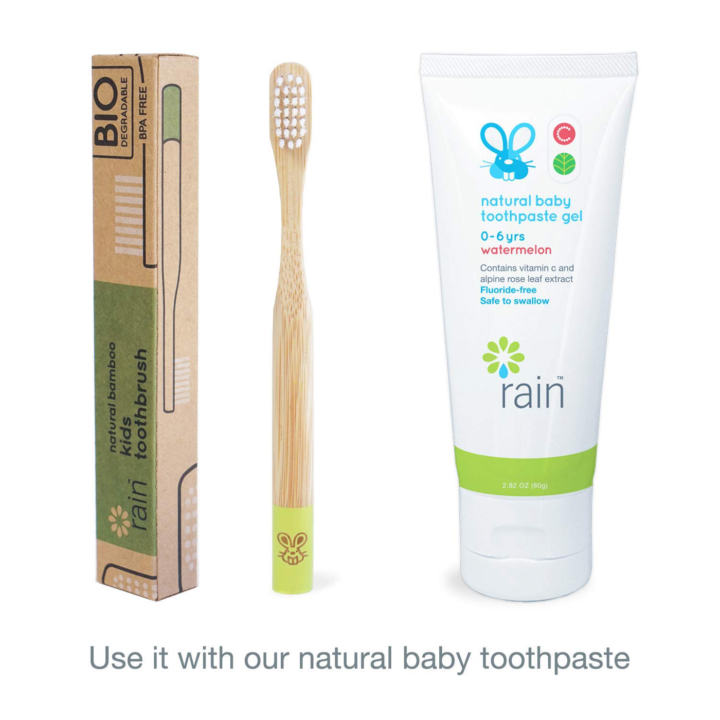 Rain Organic Bamboo Baby Toothbrush - 100% Safe Infant Toddler Kids Toothbrush 6 to 12 Months and Up, Natural BPA-Free Biodegradable Wood Toothbrush Extra Soft Bristles Children's Dental Care (1 Pack)