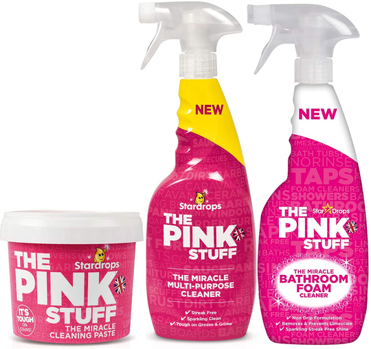 Stardrops - The Pink Stuff - The Miracle Cleaning Paste, Multi-Purpose Spray, And Bathroom Foam 3-Pack Bundle (1 Cleaning Paste, 1 Multi-Purpose Spray, 1 Bathroom Foam)