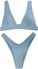 SheIn Women's Solid High Cut Thong Bikini Swimsuit Padded Plunging Bathing Suit