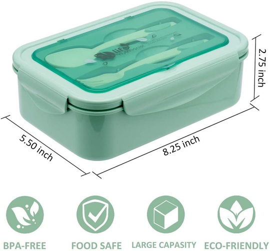 Bento Boxes for Adults - 1100 ML Bento Lunch Box For Kids Childrens With Spoon & Fork - Durable, Leak-Proof for On-the-Go Meal, BPA-Free and Food-Safe Materials