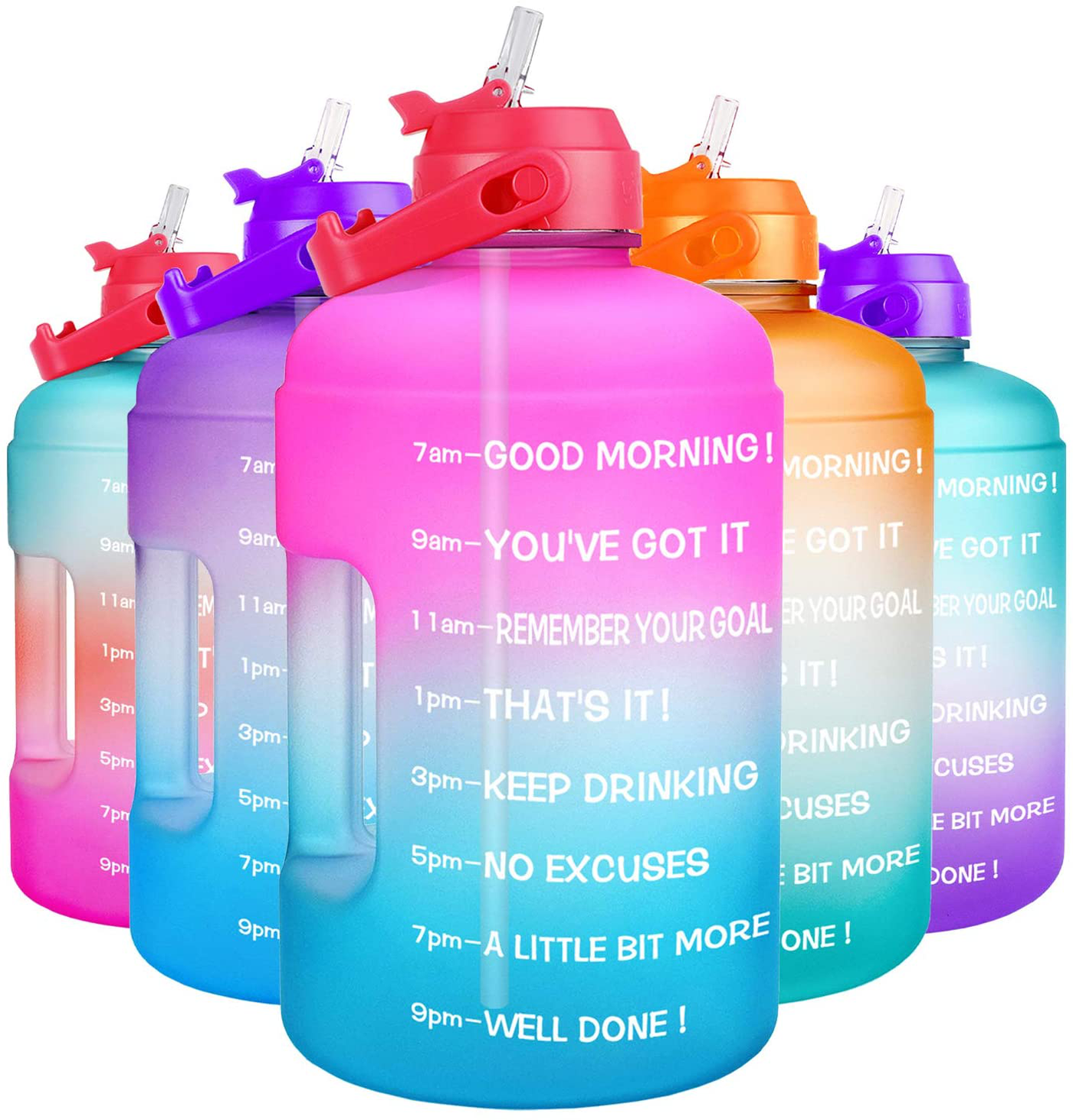 1 Gallon Water Bottle - with Straw & Motivational Time Marker Leak-Proof BPA Free