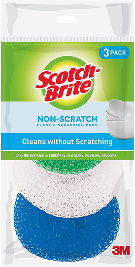 Scotch-Brite Non-Scratch Plastic Scrubbing Pads, 3 Scrubbing Pads, Cleans Dishes Without Scratching