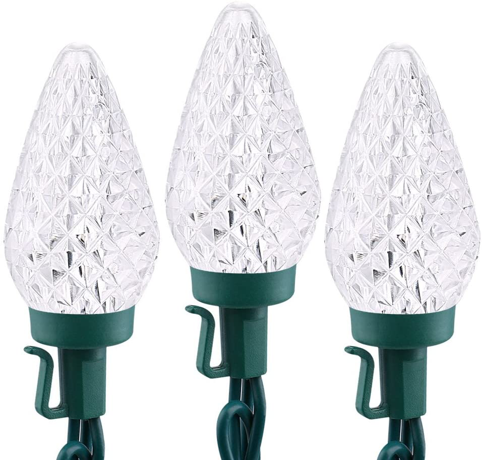 Brizled C9 Christmas Lights Cool White, 16ft Faceted 25 LED Christmas