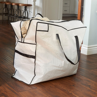 Household Essentials 2622 MightyStor Large Storage Bag with Handles | Clothing and Linen Storage Bag | White Tarp with Black Trim