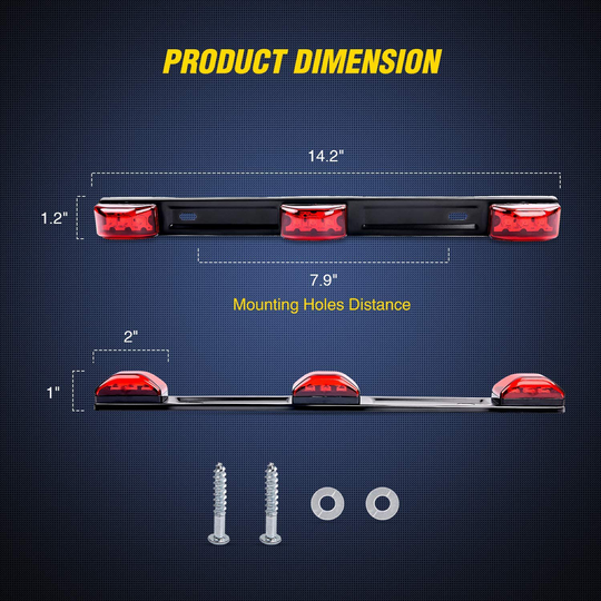 Nilight TL-11 1PC Red 9 LED ID Bar Marker Tail Black Stainless Steel Bracket for Truck Trailer Boat Identification Light, 2 Years Warranty