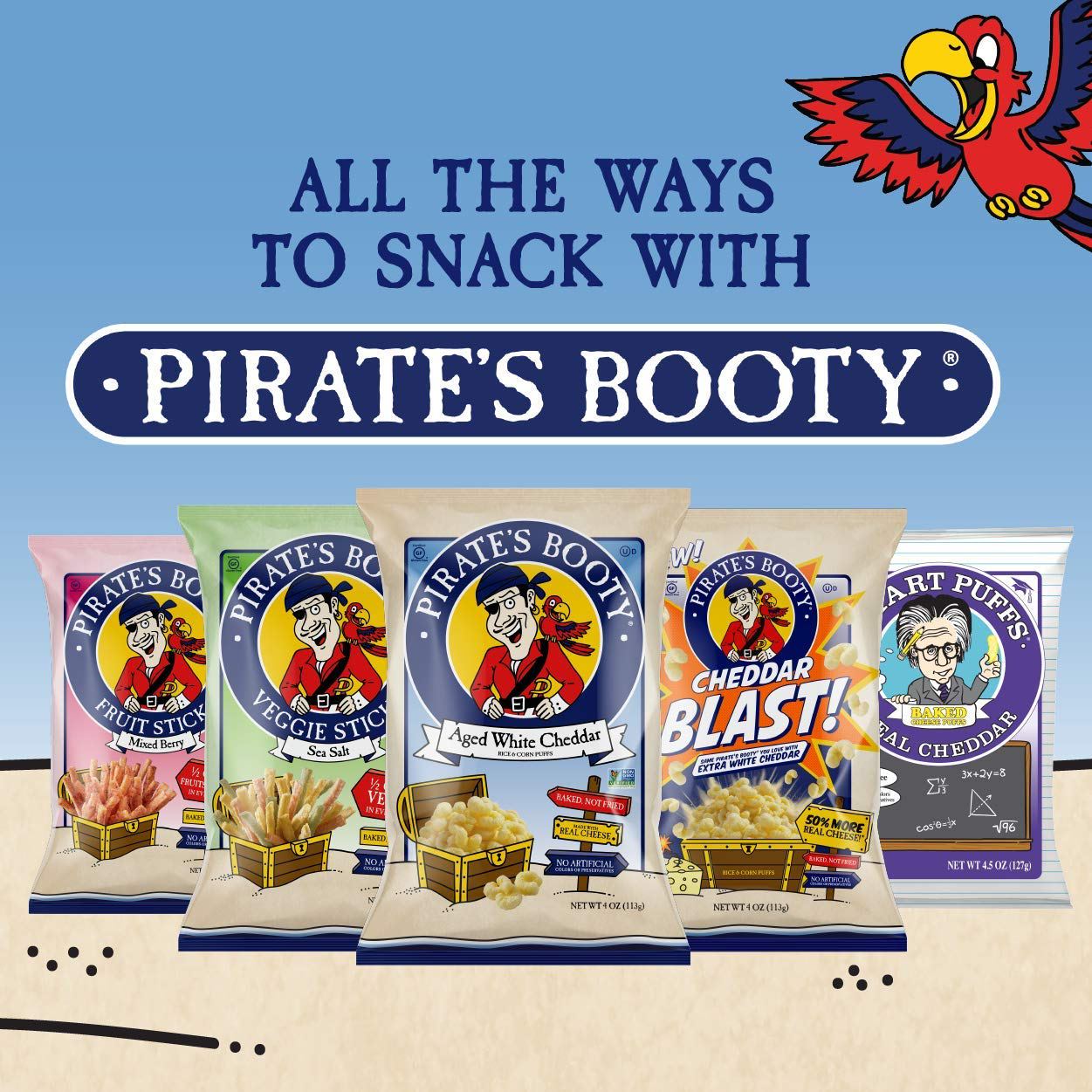 Pirate's Booty Aged White Cheddar Cheese Puffs, 24ct, 0.5oz Snack Size Bags, Gluten Free, Healthy Kids Snacks, 100 Calorie Snack Packs