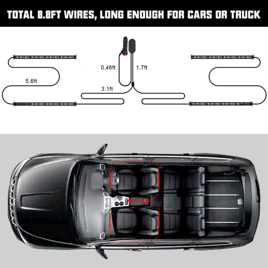 SUNPIE Car Interior Lights, Car Strips Lights with App and Remote Control Waterproof LED Atmosphere Car Lights Come with 48 LED Chip 8.8ft Length Indoor Lights with DC 12V Car Charger Sync to Music