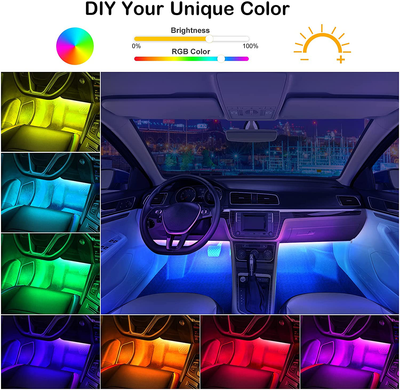 Interior Car Lights,ECOLOR Car Led Lights with 2 Lines Waterproof Design, 72 LEDs APP and Remote Control RGB Led Lights for Car, Music Sync Color Change Car Accessories with Car Charger DC 12V