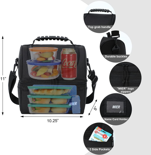 MIER Adult Lunch Box Insulated Lunch Bag Large Cooler Tote Bag for Men, Women, Double Deck Cooler (Dark Red, Large)