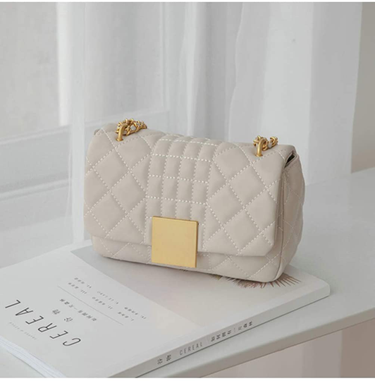 Women's Quilted Genuine Leather Quilted Chain Purse Shoulder Bag Small Crossbody Bag Purse