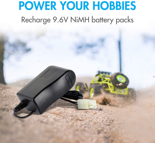 Tenergy RC Battery Charger for 9.6V (8S) NiMH/NiCd Battery Packs, 12V 400mA AC Plug Charger w/ Standard Tamiya Connector for RC Hobbies, Not Compatible with Spike The Dinosaur