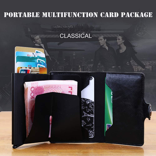 Credit Card Holder Slim Wallet Front Pocket Protector Pop up Design Aluminum Up to Hold 7 Cards (Carbon Fiber Black)