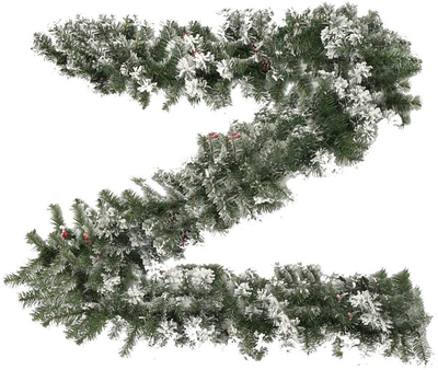 Interlink-US 9Ft Christmas Garland Snow Flocked Artificial Wreath with Pinecones Berries Xmas Decorations for Stairs Fireplaces Wall Door (1Pcs)