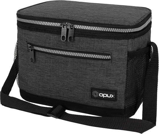 OPUX Insulated Lunch Box for Men Women, Leakproof Thermal Lunch Bag for Work, Reusable Lunch Cooler Tote, Soft School Lunch Pail for Kids with Shoulder Strap, Pockets, 14 Cans, 8L, Heather Green