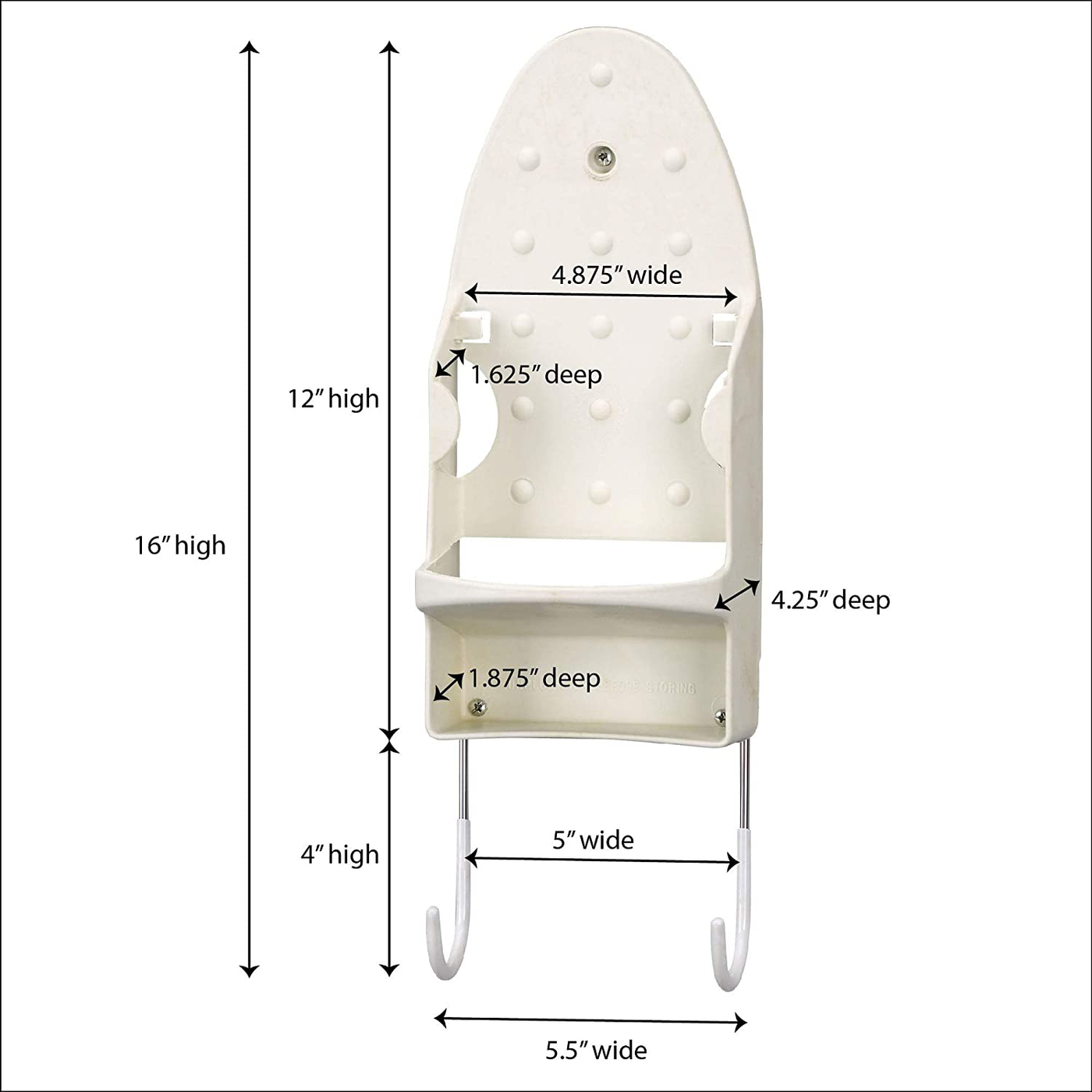 Household Essentials 166-1 Iron Wall Mount with Attached Ironing Board Hooks,White
