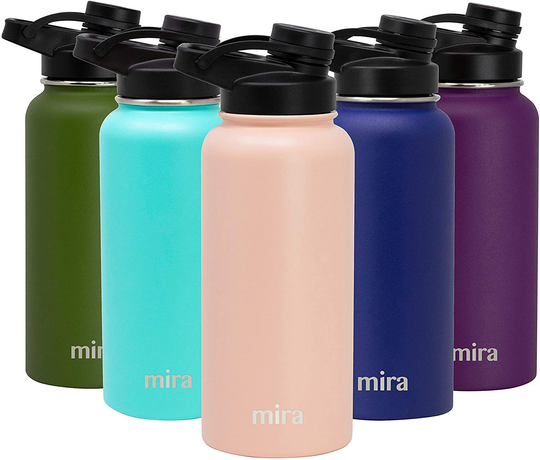 MIRA Stainless Steel Insulated Sports Water Bottle - Hydro Metal Thermos Flask Keeps Cold for 24 Hours, Hot for 12 Hours - BPA-Free Spout Lid Cap (32 oz (960 ml, 1 qt), Black)