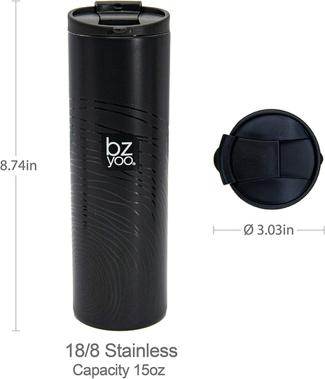 bzyoo Brew 18/8 Stainless Vacuum Drinking BPA-Free 16oz Coffee Mug Water Thermal Bottle with Leak Proof Design for Hike Camping Holiday New Year Gifts Wellness (Organica, White)