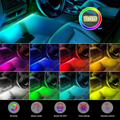 Car Interior Lights 4pcs 36 LED Car Floor Atmosphere Glow Neon lights Multi-Color Music Car LED Strip Lights Decorative Underdash Lighting Kit with Sound Active function Wireless Remote Control DC 12V
