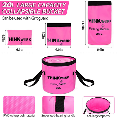 THINKWORK Car Wash Kit with Bucket, Pink Car Cleaning Supplies and Detailing kit - Cleaning Gel, Microfiber Towel, Mitt, Duster, Brush, Grit Trap, Squeegee, Waxing Tablets, Gifts for Women(23pcs)