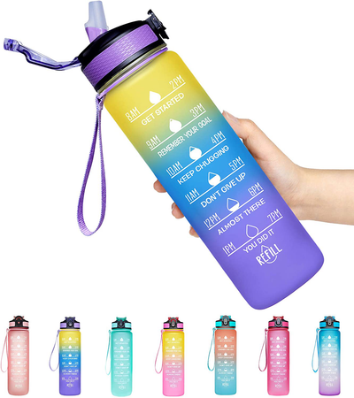 Giotto 32oz Leakproof BPA Free Drinking Water Bottle with Time Marker & Straw to Ensure You Drink Enough Water Throughout The Day for Fitness and Outdoor Enthusiasts
