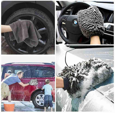 TAGVO Large Size Car Wash Mitt-Premium Chenille Microfiber Wash Glove and Microfiber Towels - Lint Free（2 Towels+2 Mitts）