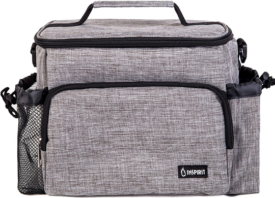 Inspirit Lunch Bag for Women - Mens Lunch Box, 14-Can Meal Prep Lunch Bag, Lunch Bags for Men, Soft Cooler Lunch Tote, Insulated Lunch Box Large Lunch Bag with 2 Silicone Bags (Charcoal Grey)