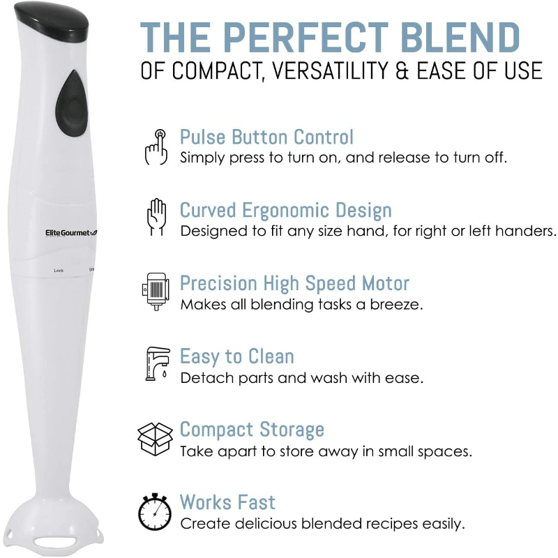 1-Touch Control Electric Immersion Hand Blender, Mixer, Chopper