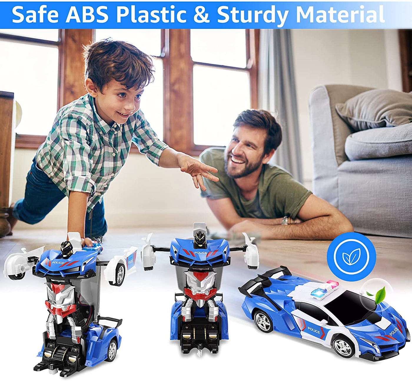 FAFUGANIA Remote Control Car, Transform Robot RC Car with One Button Deformation, 2.4Ghz 360 Degree Rotating Drifting Police Toy Cars, 1:18 Transforming Robot Boys Toys