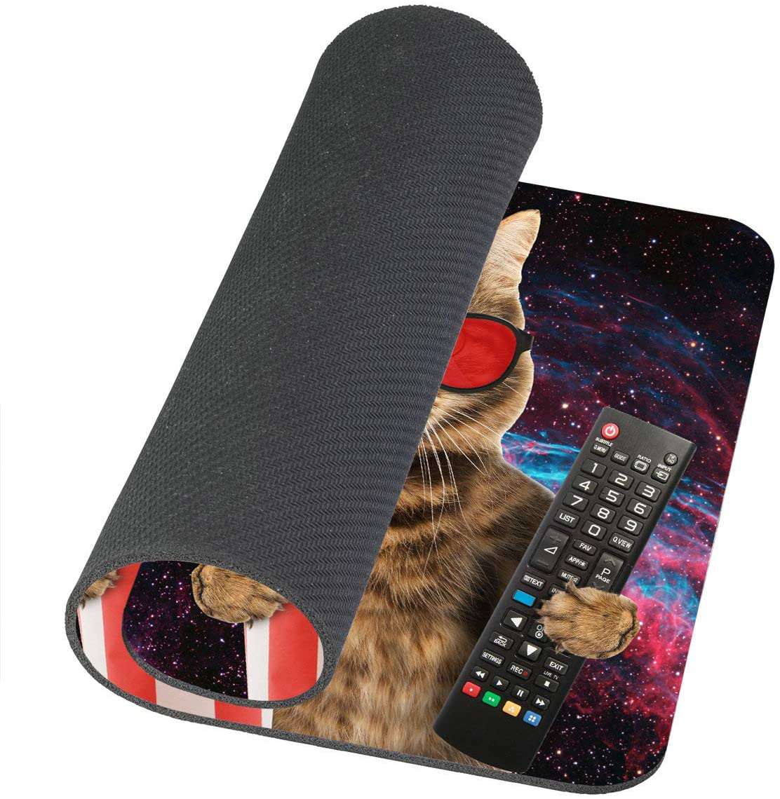 Amcove Funny cat in The 3D Glasses with Popcorn Basket Mousepad Non-Slip Rubber Gaming Mouse Pad Rectangle Mouse Pads for Computers Laptop Cat Desk Accessories