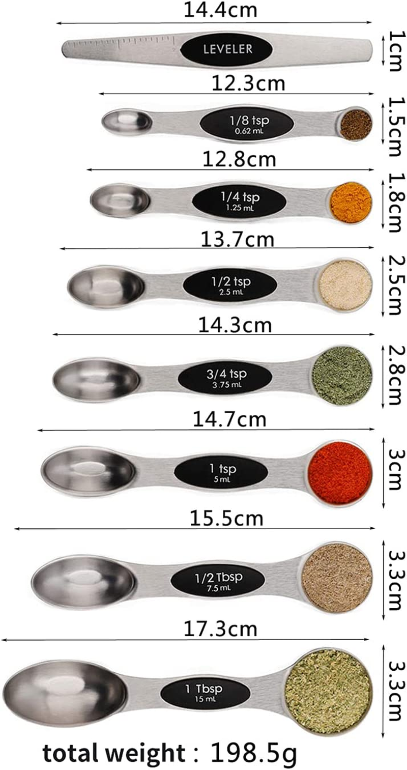 Set of 8 Magnetic Measuring Spoons, Double-Headed Kitchen Spoons - Stackable