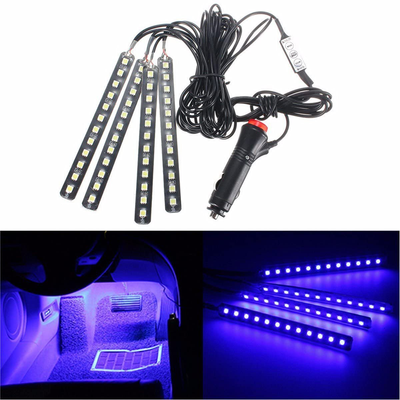 Car LED Strip Light, EJ's SUPER CAR 4pcs 36 LED DC 12V Multicolor Music Car Interior Light LED Under Dash Lighting Kit with Sound Active Function and Wireless Remote Control, Car Charger Included