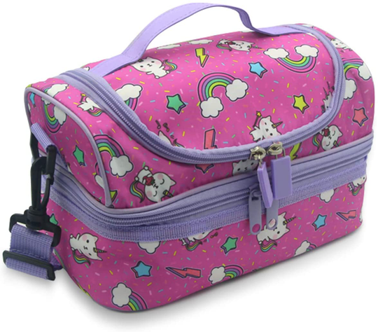 Lunch Bag for Girls,ChaseChic Insulated Lunch Boxes Bag for Kids Lightweight Lunch Organizer Leak-Proof Cooler Bag in Dual Compartment with Detachable Adjustable Shoulder Strap 3-18Years,Pink Cat