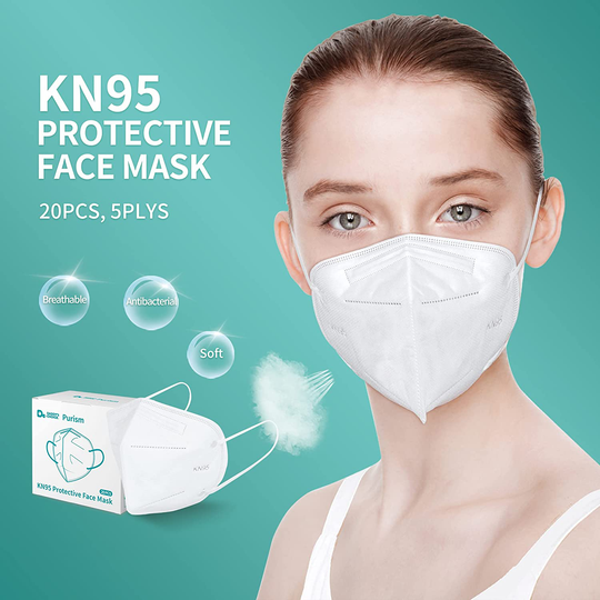 Purism KN95 Face Mask, Disposable Use 20pcs/box, 5-Layer Protective Face Mask, White