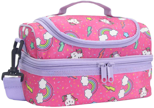 Lunch Box Bag for Boys, Kasqo Insulated Cooler Bag Kids Lunch Tote with Dual Compartments, Blue Dinosaur