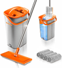 Worthland Flat Floor Mop and Bucket Set with Hands Free Squeeze Mop for Home Floor Cleaning, Telescopic Stainless Steel Handle with 4 Washable and Reusable Microfiber Pads