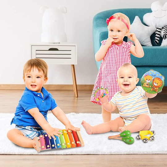oathx Baby Musical Toys for Toddlers 1-3 Kids'Drum Percussion Instruments Set Wooden Xylophone Maracas Shakers Rattles Learning & Education Toys 6 12 18 7 8 9 10 Months Old