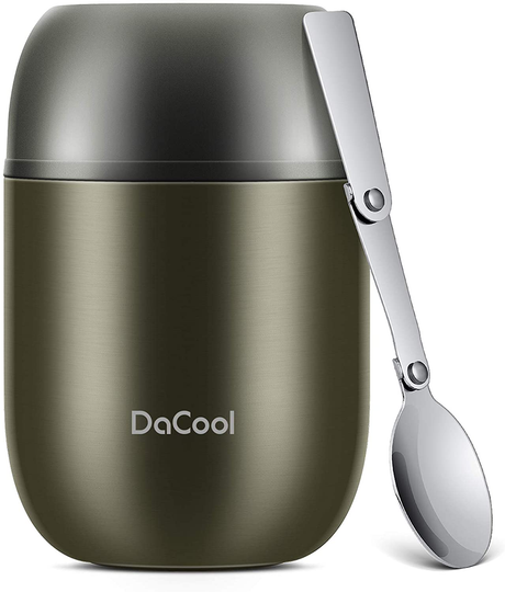 DaCool Hot Food Jar Insulated Lunch Box Container Vacuum Stainless Steel 16 Ounce Kids Adult Bento Box for Hot Food with Spoon Leak Proof for School Office Picnic Travel Outdoors, BPA free - Gray